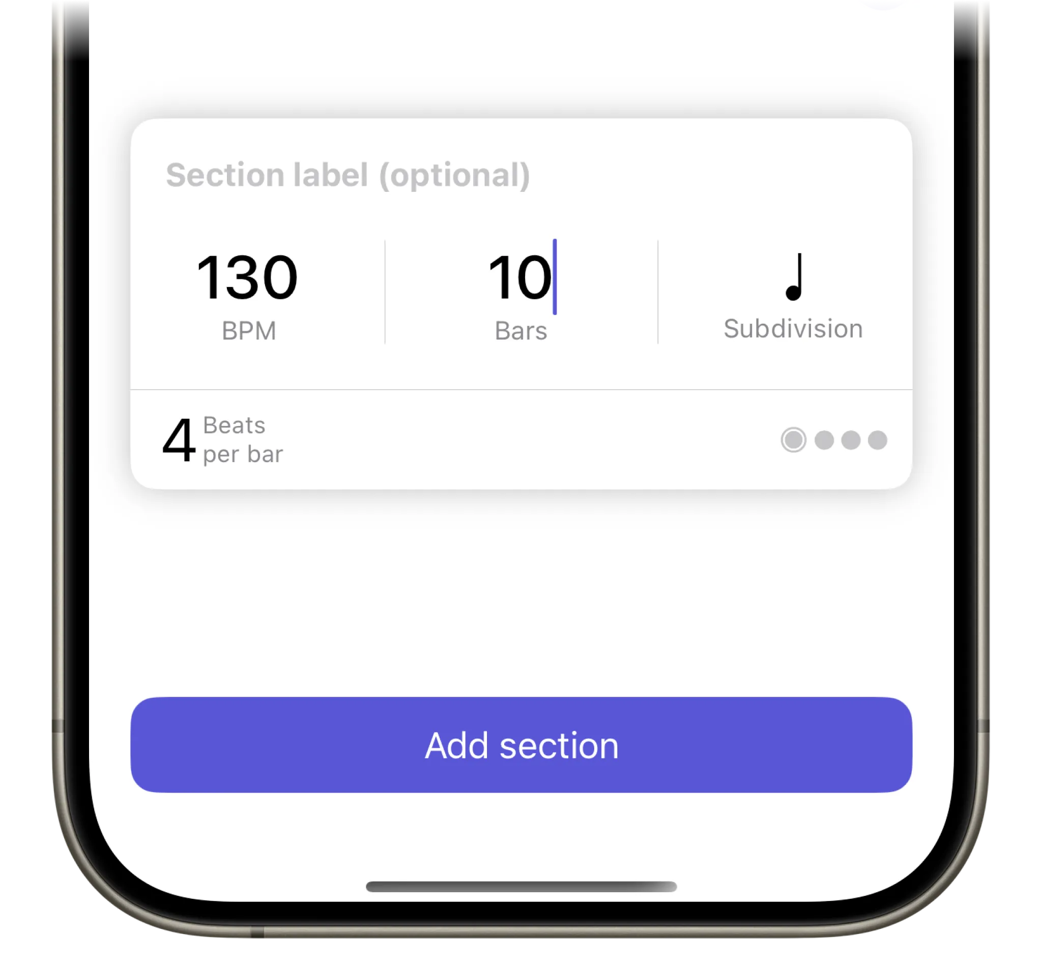 An image showing the metronome settings entered into the app