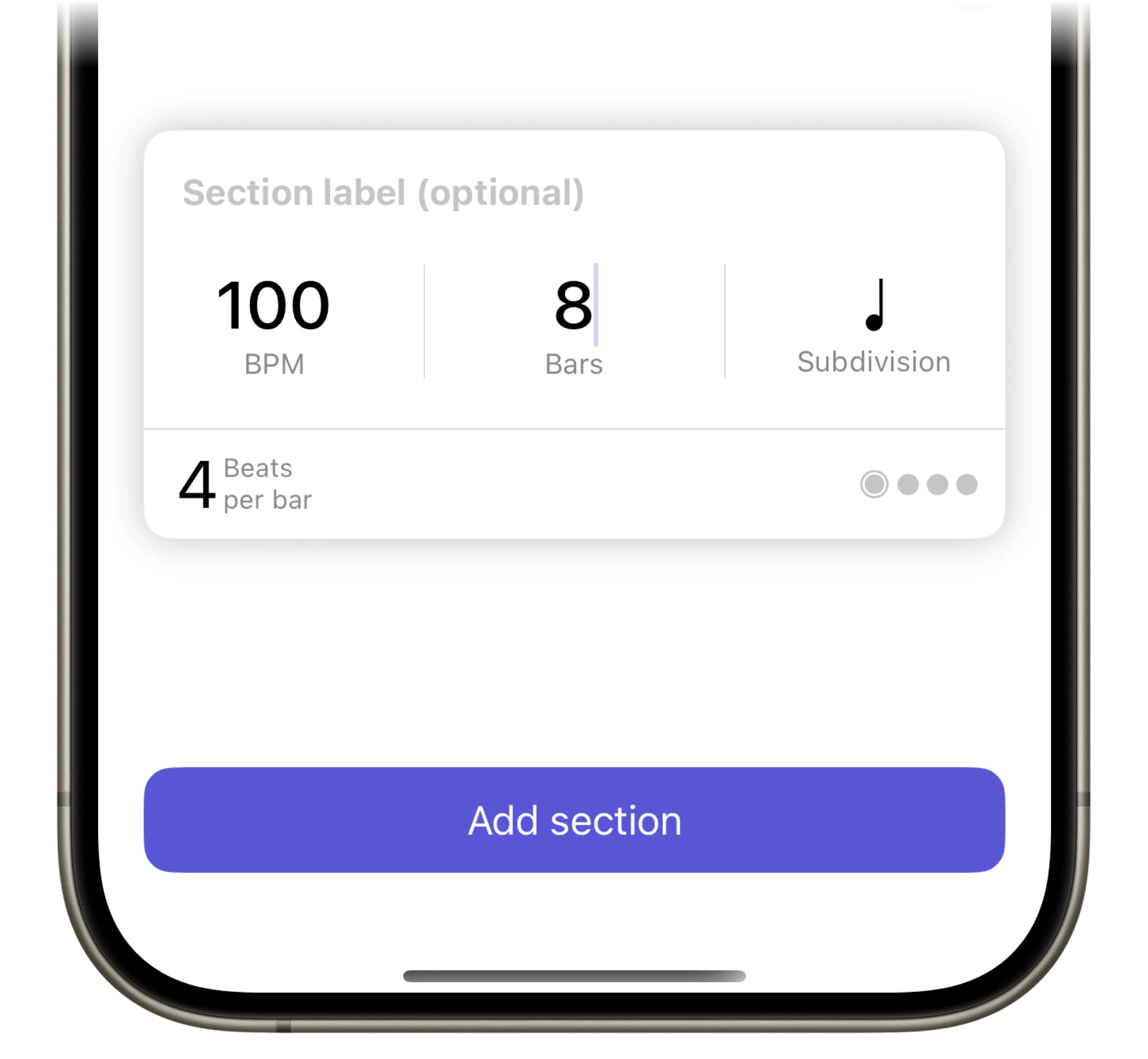An image showing the metronome settings entered into the app