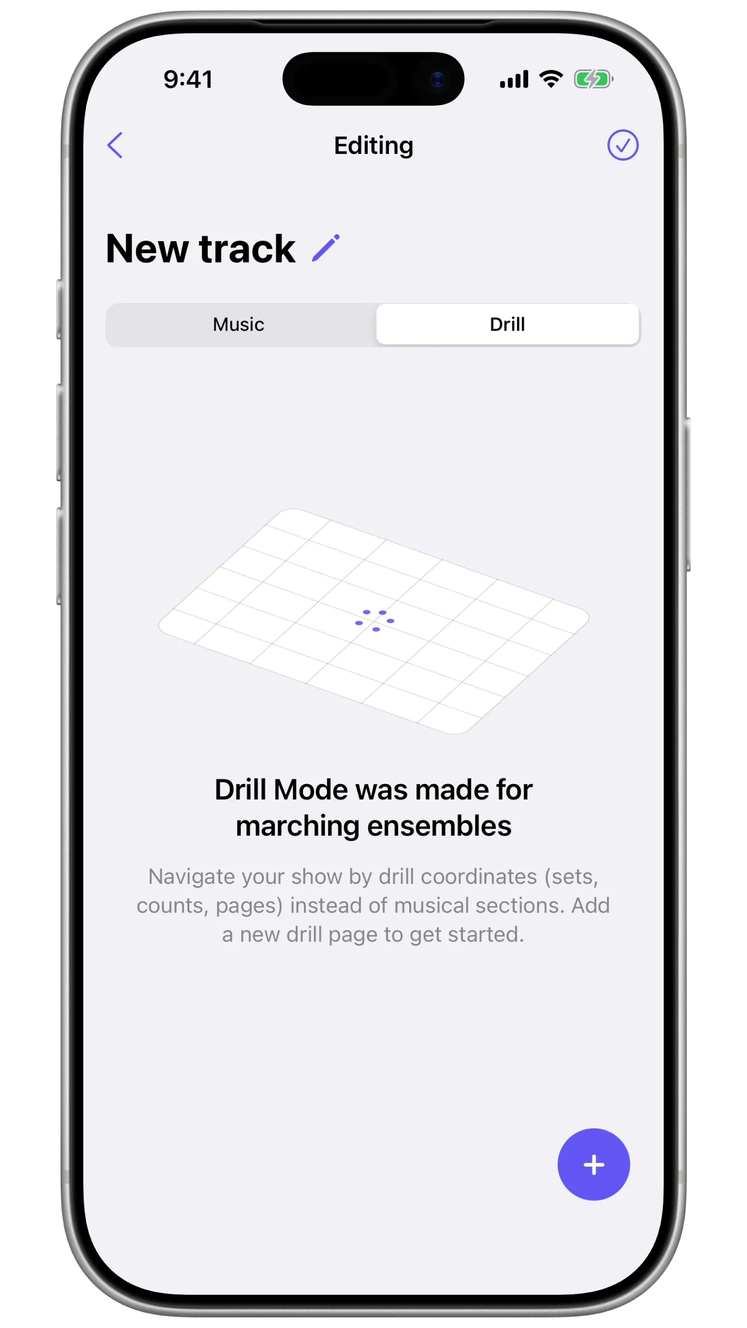Subdivide Tracks showing Drill mode with page-and-count navigation