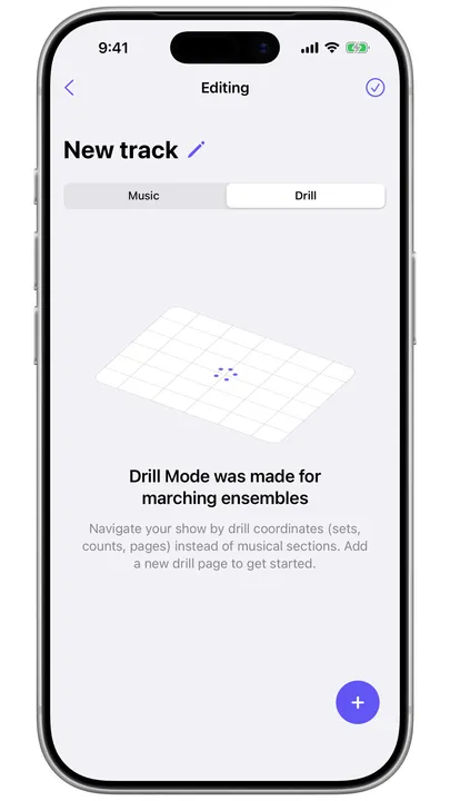 A Subdivide track in Drill Mode, with the Music and Drill tabs at the top