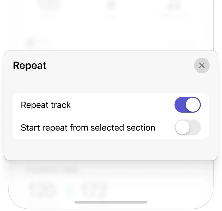 Subdivide app interface showing repeat section for practice