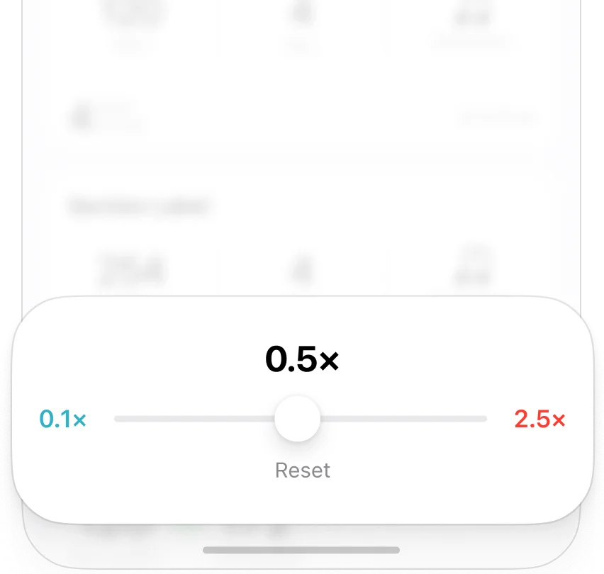 Subdivide app interface with dynamic speed control slider for tracks