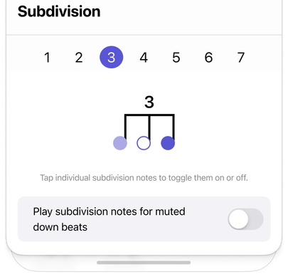 Subdivide's subdivision picker set to triplets, with one note of the triplet muted
