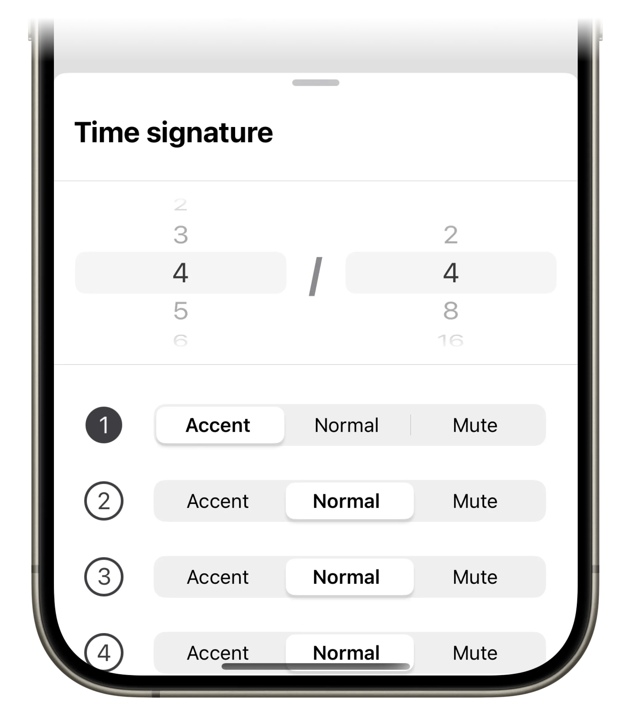 A screenshot showing time signatures in Subdivide.