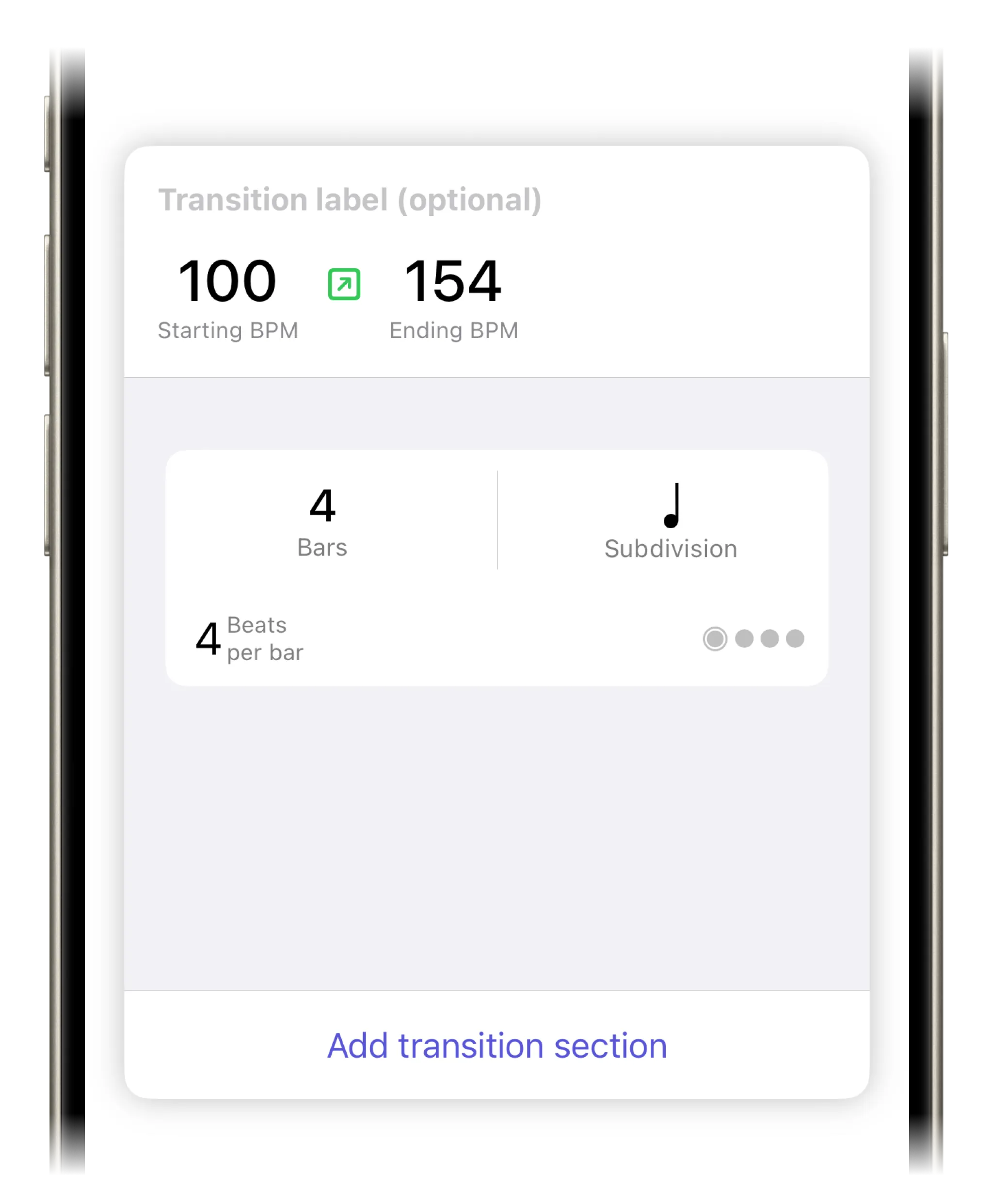 An image showing the metronome settings entered into the app