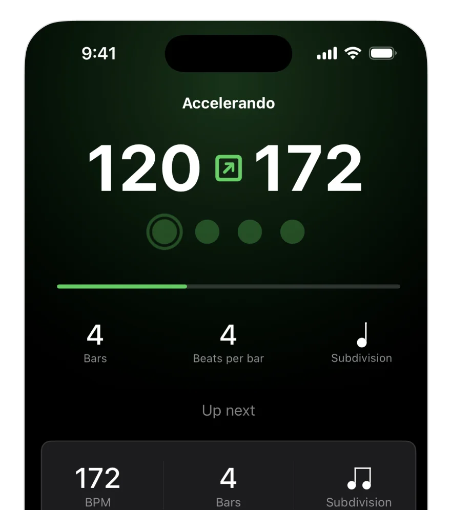 Screenshot of Subdivide showing a track transitioning from 120 to 172 bpm